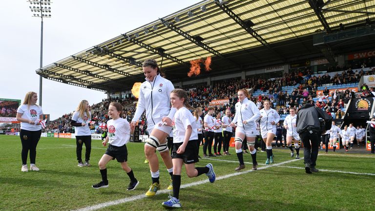 Cumbrian lock Abbie Scott leads England out during the Six Nations campaign