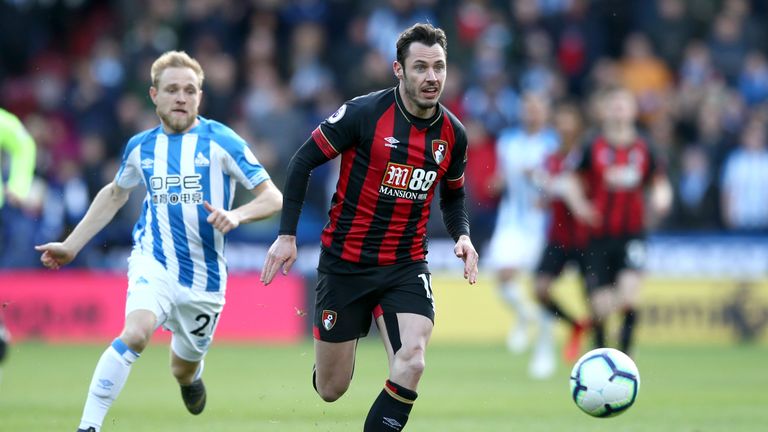 Adam Smith on the attack for Bournemouth during the Premier League match against Huddersfield