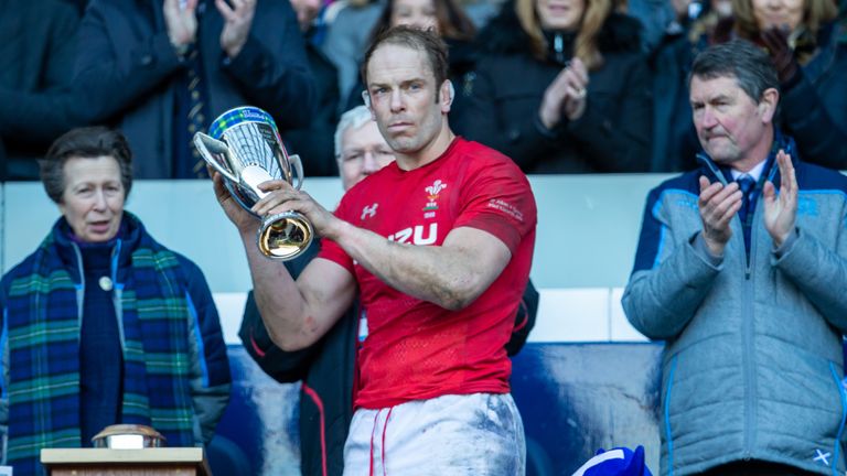 Wales captain Alun Wyn Jones receives the Doddie Weir trophy from Princess Anne