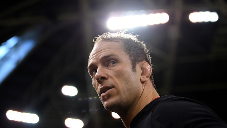 Alun Wyn Jones of Wales speaks to the media following the Wales Captain's Run at the Principality Stadium on November 09, 2018 in Cardiff, Wales. 