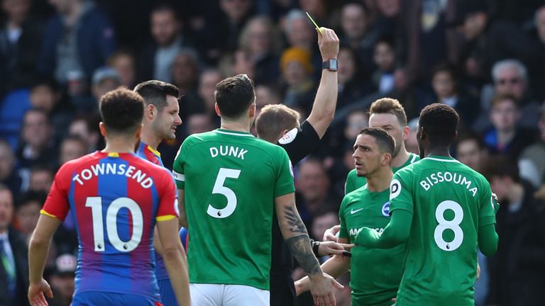 Anthony Knockaert picked up a yellow card for a sliding challenge on Luke Milivojevic in the opening moments of Crystal Palace vs Brighton
