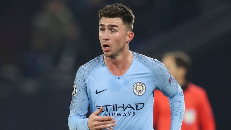 Aymeric Laporte #14 of Manchester City controls the ball during the UEFA Champions League Round of 16 First Leg match between FC Schalke 04 and Manchester City at Veltins-Arena on February 20, 2019 in Gelsenkirchen, Germany. 