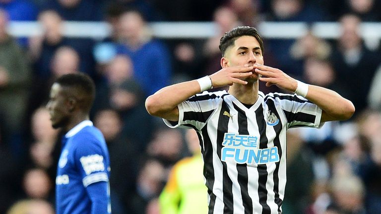 Ayoze Perez celebrates after scoring Newcastle's second goal of the game