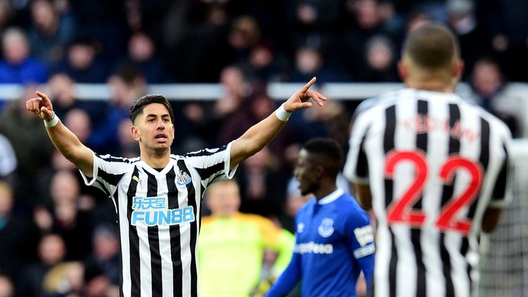 Ayoze Perez celebrates after scoring Newcastle's second goal of the game