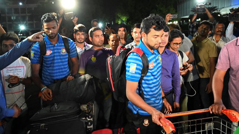 The Bangladesh cricket team arriving home after their tour in New Zealand was cancelled following deadly mosque shootings