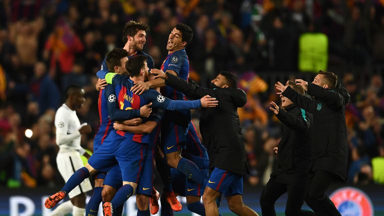 during the UEFA Champions League Round of 16 second leg match between FC Barcelona and Paris Saint-Germain at Camp Nou on March 8, 2017 in Barcelona, Spain.