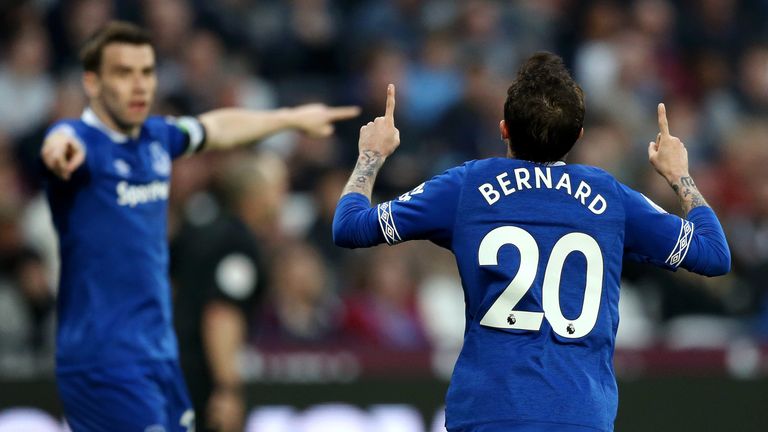 Bernard of Everton celebrates after scoring his team's second goal