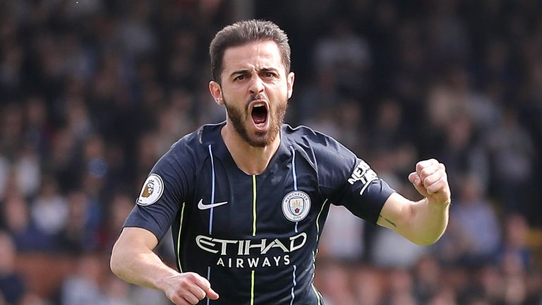 Bernardo Silva celebrates his goal at Craven Cottage