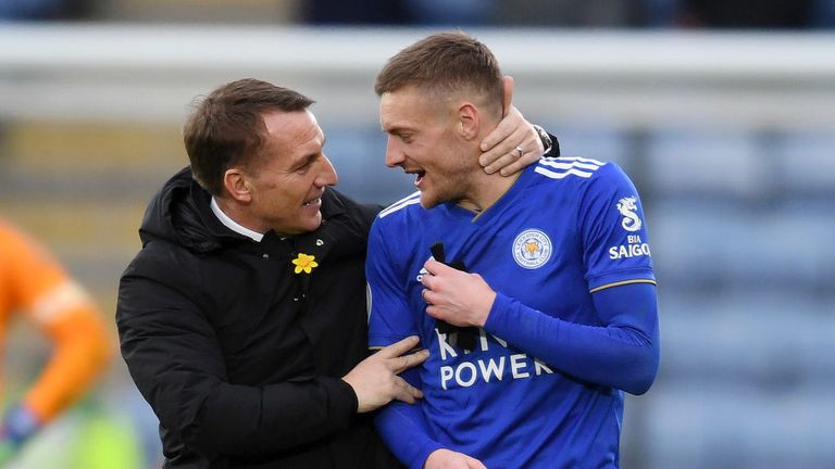 Brendan Rodgers saluted Jamie Vardy after the forward passed a century of goals for Leicester