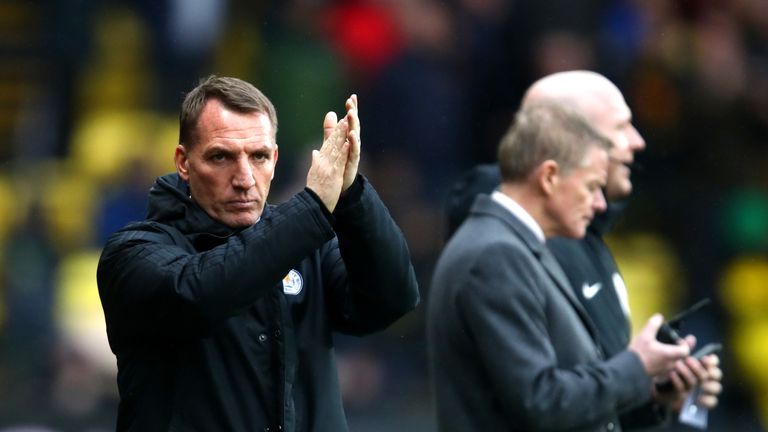 Brendan Rodgers applauds his Leicester side against Watford