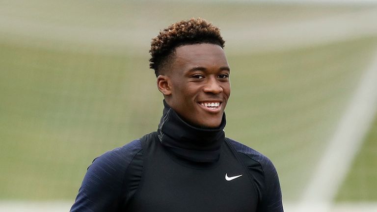 England&#39;s Callum Hudson-Odoi during the training session at St George&#39;s Park, Burton. PRESS ASSOCIATION Photo. Picture date: Tuesday March 19, 2019. See PA story SOCCER England. Photo credit should read: Martin Rickett/PA Wire. RESTRICTIONS: Use subject to FA restrictions. Editorial use only. Commercial use only with prior written consent of the FA. No editing except cropping.