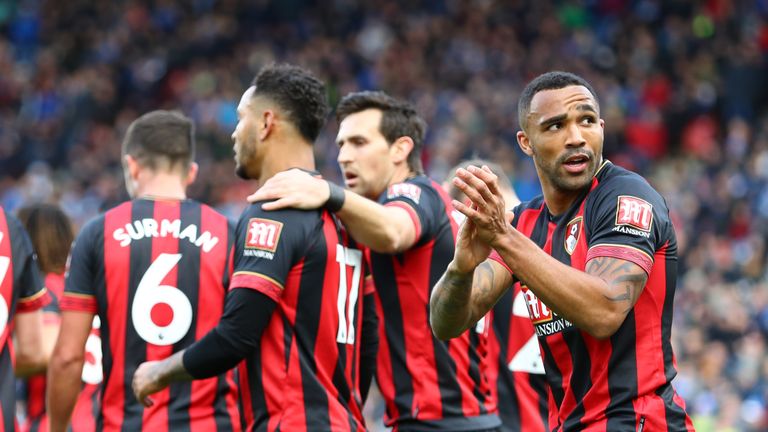 Callum Wilson celebrates his goal vs Huddersfield Town