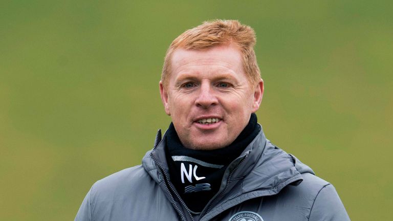 Celtic manager Neil Lennon oversees a training session