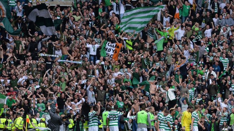 Celtic celebrate a 1-0 win in the Old Firm game in September 2018  but some fans were caught in a crush at the ground prior to kick-off