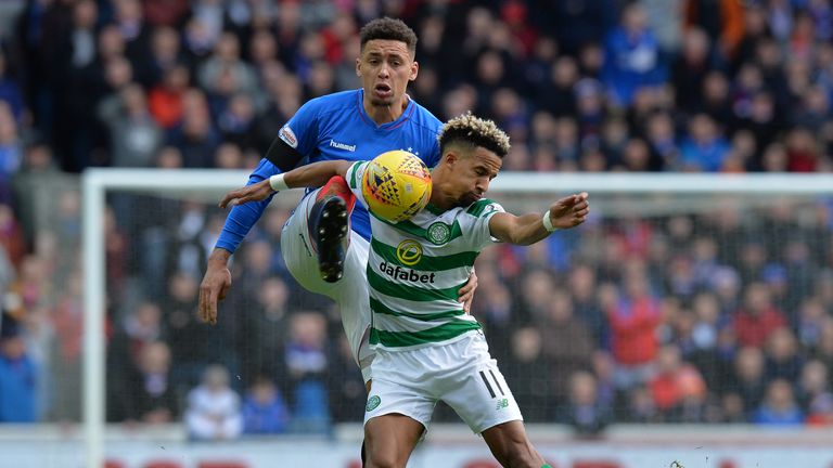 Scott Sinclair battles for the ball in the Old Firm against Rangers