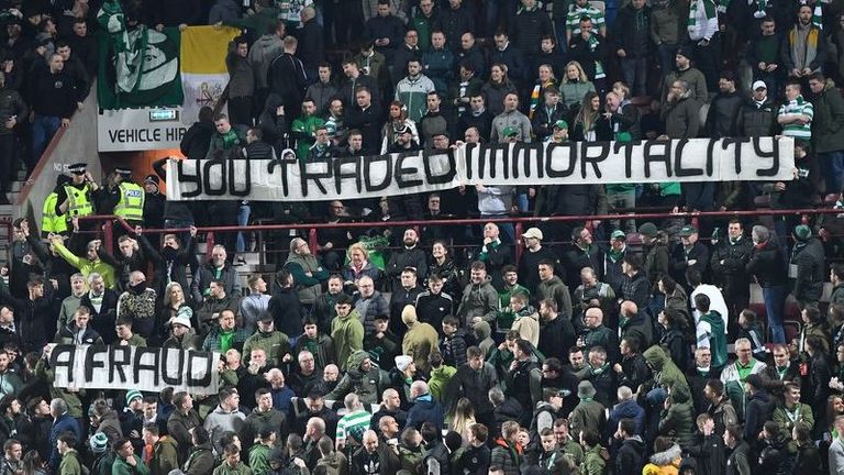 Celtic fans aim a message at former manager Brendan Rodgers 