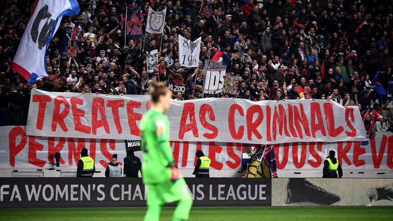 PSG fans had a message for London's Metropolitan Police after reports of criminal damage at Kingsmeadow in the first leg