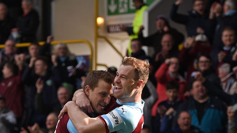 Chris Wood celebrates his opener with Ashley Barnes