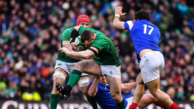 Cian Healy on the charge for Ireland