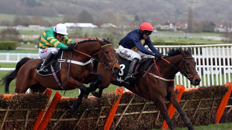 City Island ridden by Mark Walsh (right) on their way to victory in the Ballymore Novices' Hurdle during Ladies Day of the 2019 Cheltenham Festival at Cheltenham Racecourse.