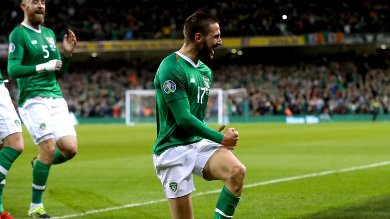 Republic of Ireland's Conor Hourihane celebrates scoring against Georgia 