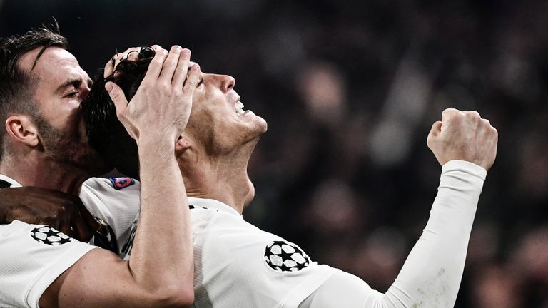 Cristiano Ronaldo celebrates during Juventus' fine comeback against Atletico Madrid