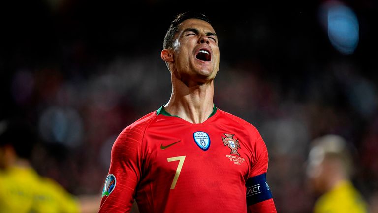 Cristiano Ronaldo reacts after a miss for Portugal 