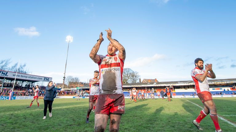  Hull KR's Danny McGuire thanks the fans after his side's victory over Wakefield.