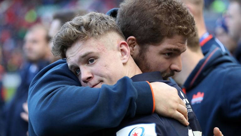 Darcy Graham of Edinburgh looks dejected following the Champions Cup Quarter Final defeat to Munster