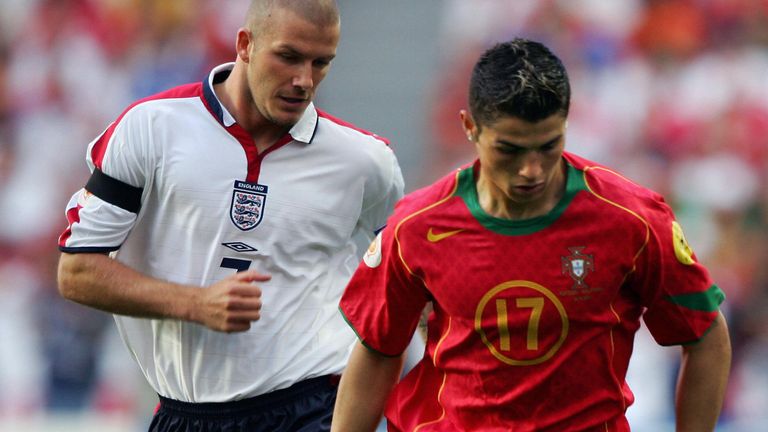 Beckham coming up against Ronaldo for England against Portugal