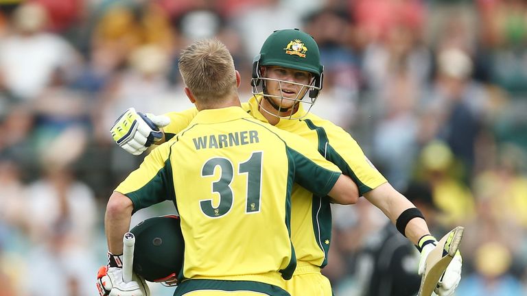 Steve Smith and David Warner in one-day action for Australia in 2016