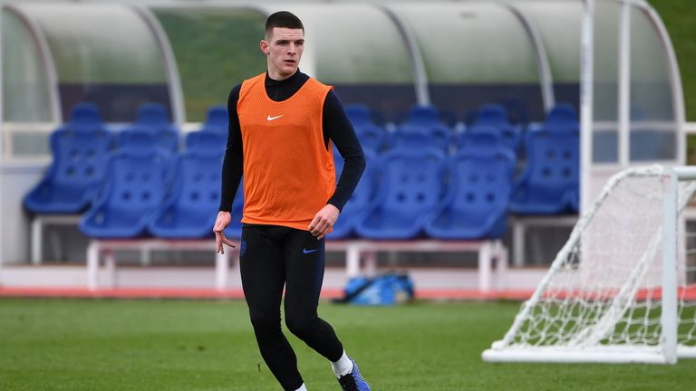 England midfielder Declan Rice trains at St George's Park ahead of Czech Republic and Montenegro European Qualifiers