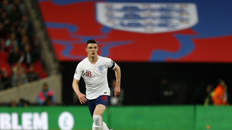 Declan Rice in action during the UEFA Euro 2020, Group A qualification match between England and Czech Replublic at Wembley Stadium in London on March 22, 2019