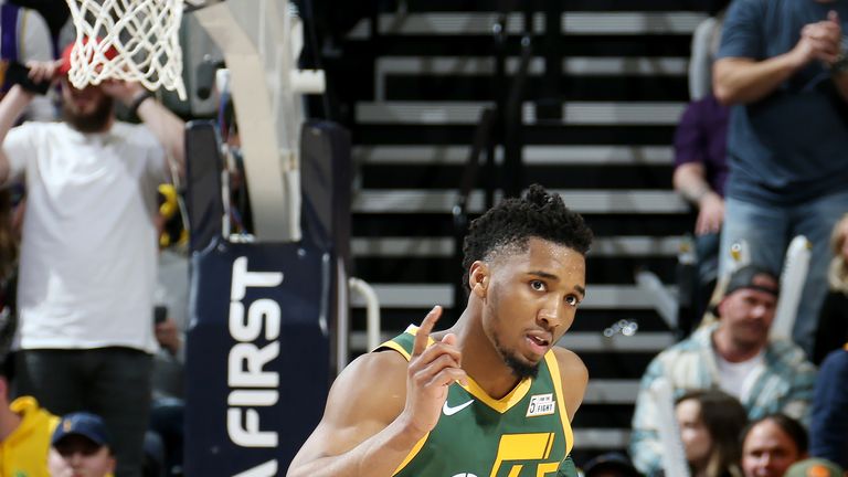 Donovan Mitchell #45 of the Utah Jazz seen on court during the game against the Milwaukee Bucks on March 2, 2019 at vivint.SmartHome Arena in Salt Lake City, Utah.