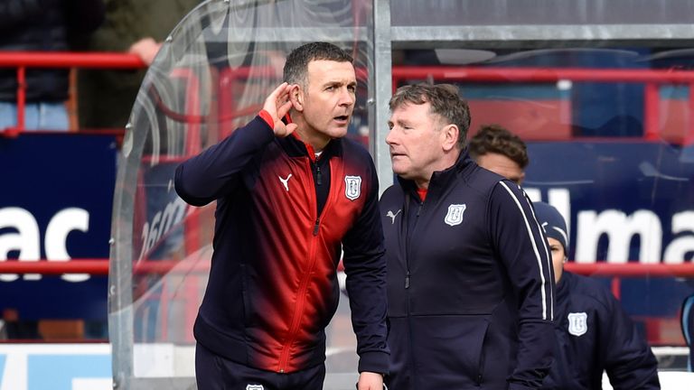 Dundee manager Jim McIntyre issues instructions on the touchline on Sunday