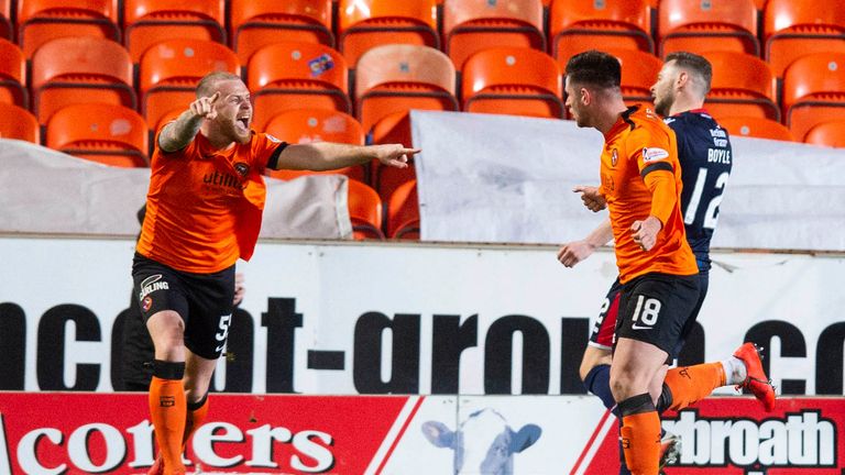 Calum Butcher (right) celebrates his winner for Dundee United against Ross County with team-mate Mark Connolly