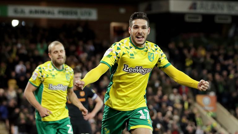 Emi Buendia celebrates scoring Norwich's second goal