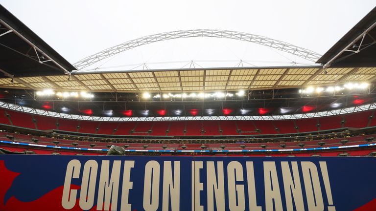General view inside the stadium prior to the 2020 UEFA European Championships Group A qualifying match between England and Czech Republic at Wembley Stadium on March 22, 2019 in London, United Kingdom.