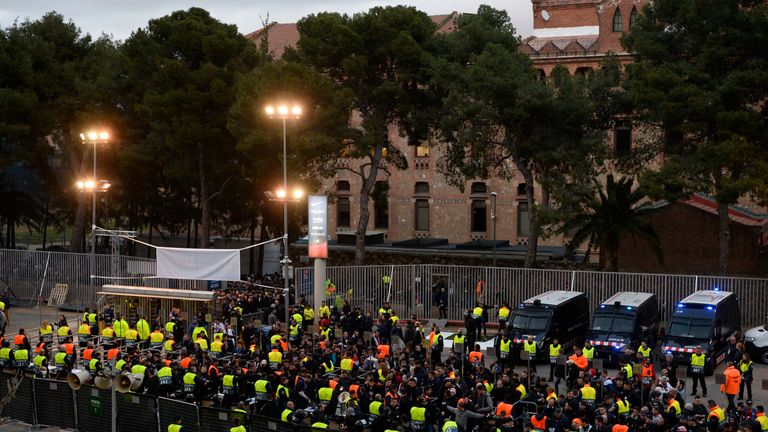 Fans before the Champions League last-16 second leg between Barcelona and Lyon