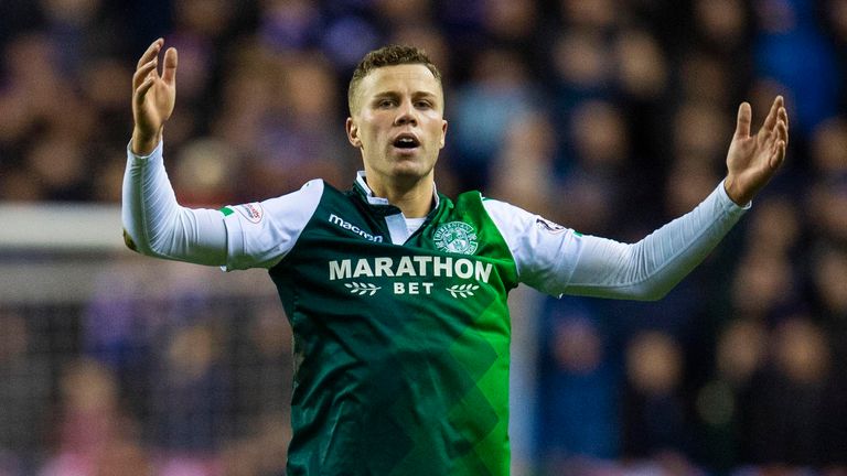 Hibs Florian Kamberi celebrates after scoring to make it 1-1 against Rangers