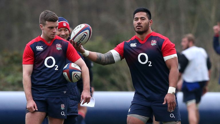 George Ford and Manu Tuilagi train with England