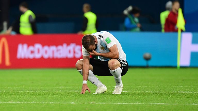 Gonzalo Higuain shows his emotions after Argentina's win over Nigeria at the 2018 World Cup