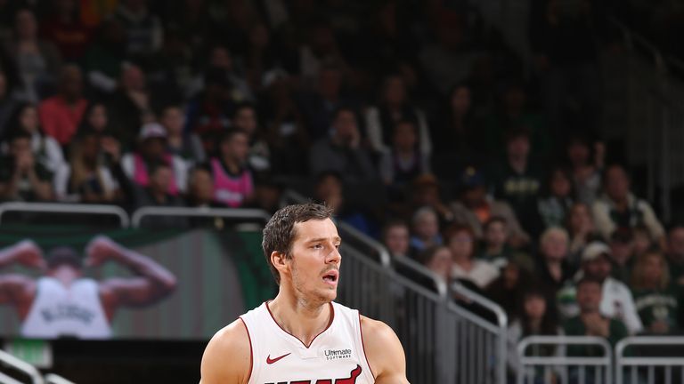 Goran Dragic #7 of the Miami Heat handles the ball against the Milwaukee Bucks on March 22, 2019 at the Fiserv Forum in Milwaukee, Wisconsin.
