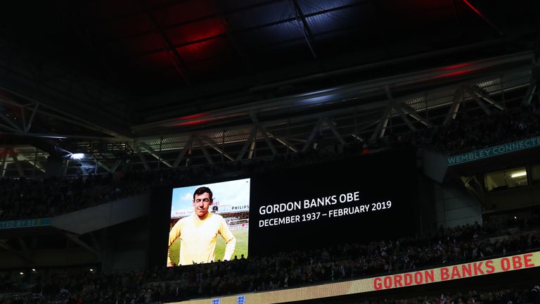 Gordon Banks was honoured ahead of England's Euro 2020 qualifier against Czech Republic