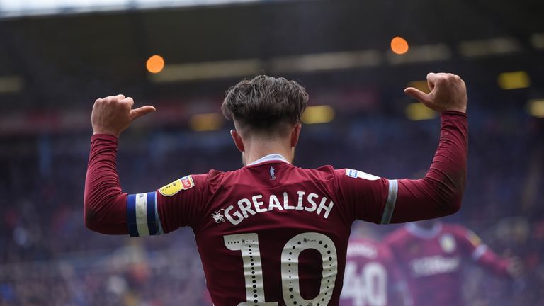 Aston Villa's Jack Grealish celebrates after scoring the winner against Birmingham.