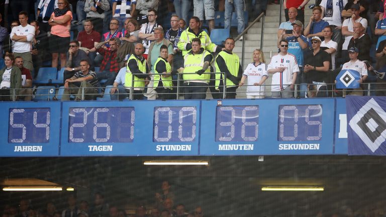 Hamburg clock during the Bundesliga match between Hamburger SV and Borussia Moenchengladbach at Volksparkstadion on May 12, 2018 in Hamburg, Germany.