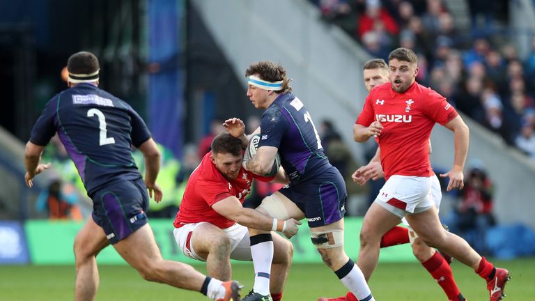 Hamish Watson on the charge for Scotland
