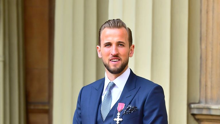 Harry Kane collects his MBE from Prince William at Buckingham Palace