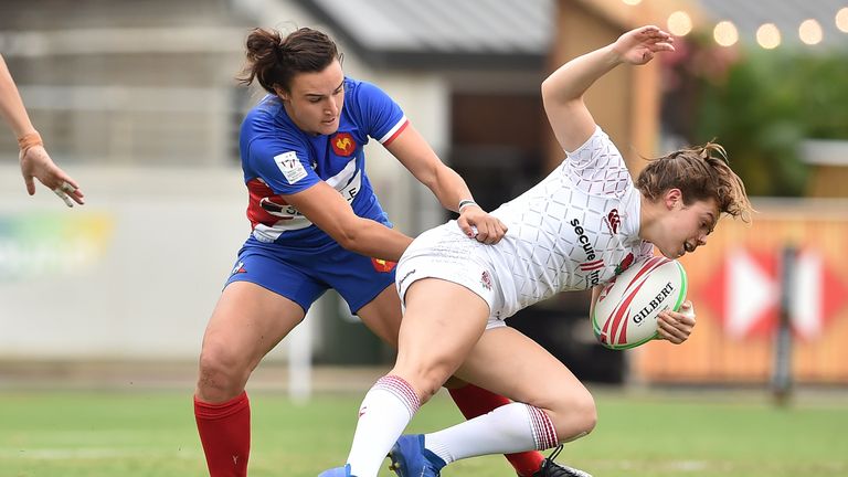 England's Helen Rowland in action during the women's Rugby Sevens tournament in Sydney