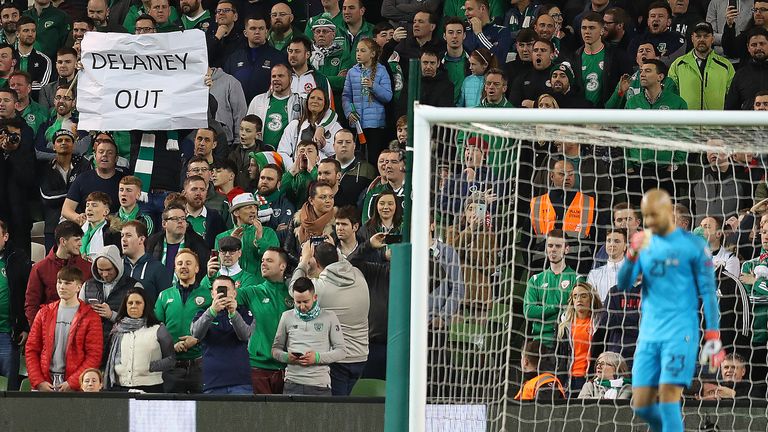 Ireland fans threw tennis balls on the pitch in protest at John Delaney's continuing role at the FAI